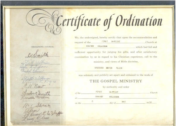 My Ordination Certificate